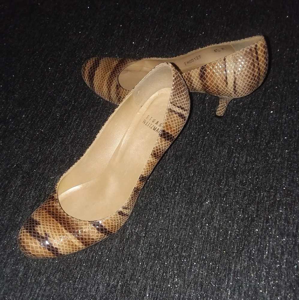 STUART WEITZMAN BEIGE TWEED SNAKE SHOES